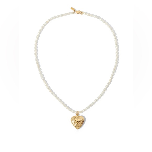 Vanessa Mooney Madison Pearl Heart Locket Necklace Gold Freshwater - Picture 2 of 9